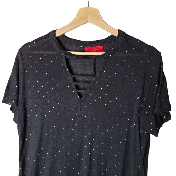 Jennifer Lopez Sz.M black v-neck T-shirt slinky Lagenlook casual comfortable - Picture 2 of 8